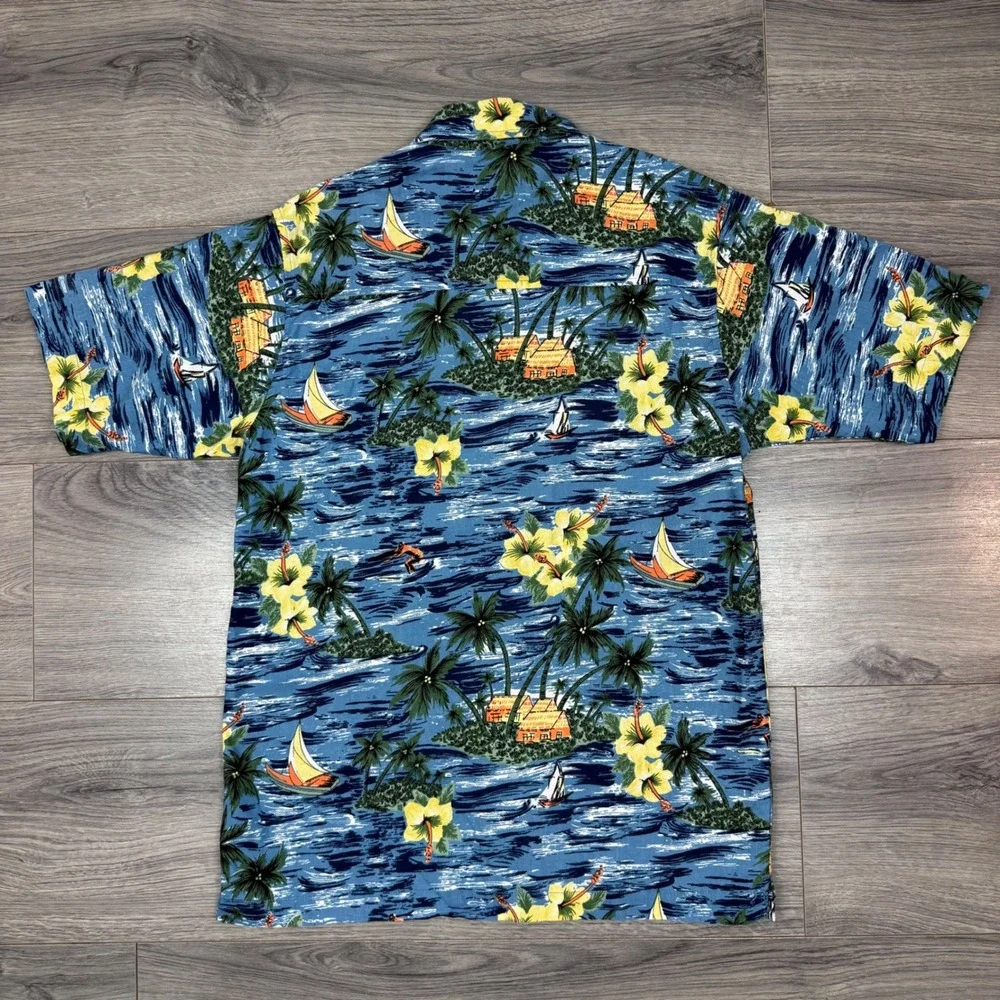 Vintage Cherokee Hawaiian Shirt Ocean Palm Trees Hibiscus Cotton‎ Boys L 10/12